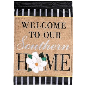 Dicksons Magnolia Garden Welcome To Our Southern Home Flower Burlap Brown 42 x 29 Polyester Outdoor Garden Flag - 1 of 2