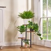 VECELO 3-Tier Wood Plant Stand, Tall Metal Wood Flower Shelf for Multiple Plants, Round Corner Display Rack for Garden or Balcony, Brown - 2 of 4