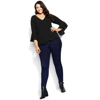 Women's Plus Size Bell Sleeve Top - black |   CITY CHIC