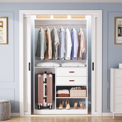Aheaplus 40'' Freestanding Closet Organizer System with Hanging Rods, Drawers, Storage Shelves