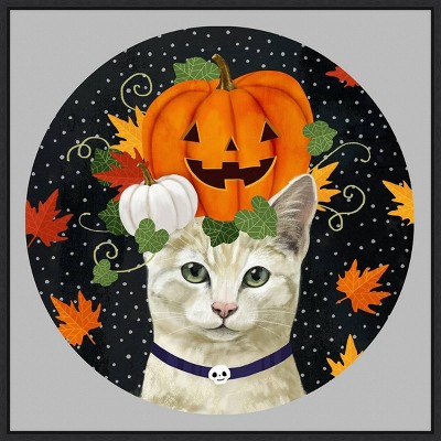 22" x 22" Halloween Pets Collection C by Victoria Borges Framed Wall Canvas - Amanti Art