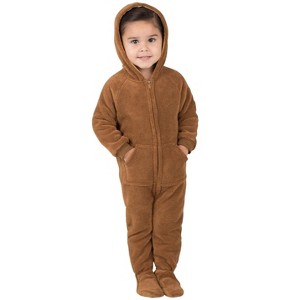 Footed Pajamas - Teddy Bear Infant Hoodie Chenille One Piece - 1 of 4