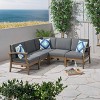 GDFStudio Abena Outdoor Acacia Wood 5 Seater Sectional Sofa Set with Cushions - 2 of 4