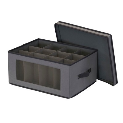 Gray Collapsible Plastic Wine Glass Storage Bin with Window