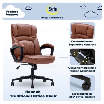 Cognac Bonded Leather Executive Office Chair with Fixed Arms