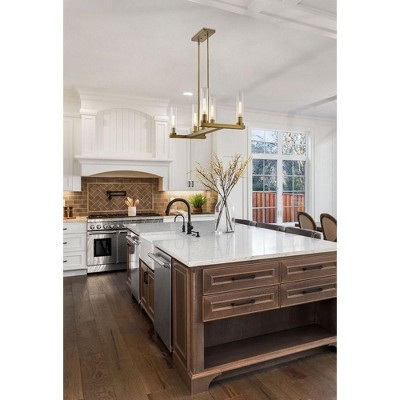 Beau 44" Rubbed Brass Glass Island Pendant Light