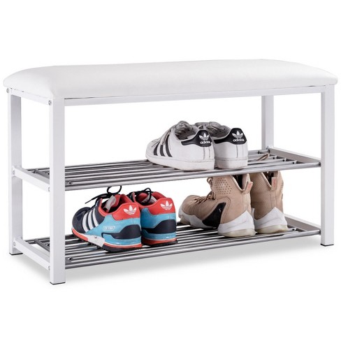 Costway Bamboo Shoe Rack Bench 3-tier Storage Shelf Holder Home Entryway  Hallway White : Target