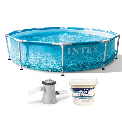 Intex 28207EH 10 Feet x 30 Inch Steel Metal Frame Outdoor Backyard Above Ground Swimming Pool Kit with Filter Pump & 3 Inch Chlorine Tabs, 5 lbs