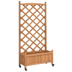 vidaXL Outdoor Planter with Trellis-Brown Fir Wood Flower Box with Wheels-29.5x13.8x62 inch Patio Garden Planter - 1 of 4