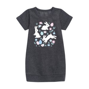 - Instant Message - Easter Scene Graphic Short Sleeve Fleece Dress - 1 of 4
