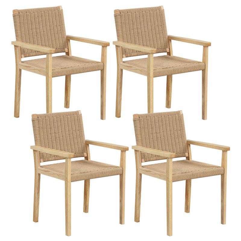Costway Patio Chair Set of 2/4 Rubber Wood Dining Armchairs Paper Rope Woven Seat Balcony, 1 of 9