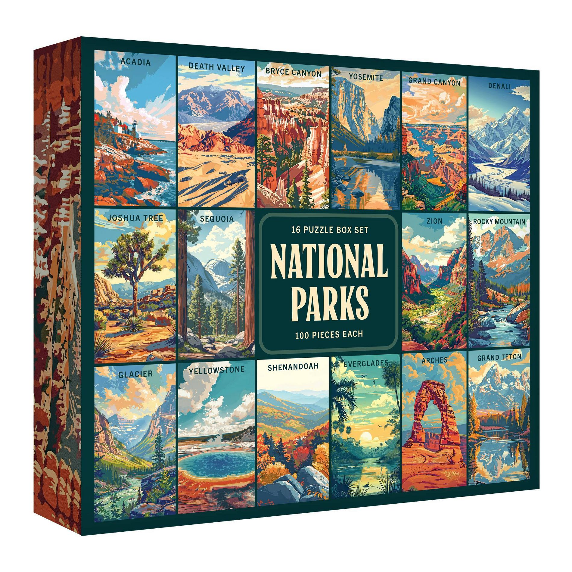RoseArt National Parks 16-Pack 100 Piece Jigsaw Puzzle Box Set - 1600 Total Pieces