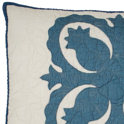 King Size Blue and Beige Embroidered Cotton Sham