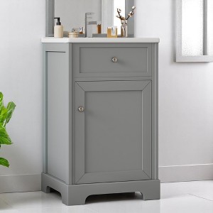 Mshliw 20" Bathroom Vanity with Ceramic Sink, Soft Closing Door, Storage Rack & Adjustable Shelve, Freestanding MDF Cabinet - 1 of 4
