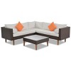 Outdoor 4-Pieces L-Shaped Sofa Set, Wicker Sofa Set with Glass Tabletop Table, Wicker Sofa with Polyester Cushions–Cuddlewood - 3 of 4