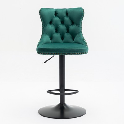 OUTSUPPLY Set of 2 Modern Swivel Velvet Bar Stools, Adjustable Height, 17.7" Wide Base, Upholstered Back & Tufted Seat