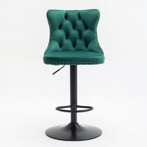 OUTSUPPLY Set of 2 Modern Swivel Velvet Bar Stools, Adjustable Height, 17.7" Wide Base, Upholstered Back & Tufted Seat - 1 of 4