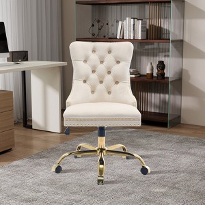 Aortzio Velvet Upholstered Office Chair,Swivel Task Chair With Golden Metal Base - 1 of 4