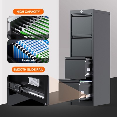 Aobabo Black 4-Drawer Vertical Steel File Cabinet with Lock