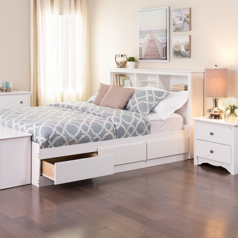 Te S Platform Storage Bed With 6 Drawers Queen White Prepac