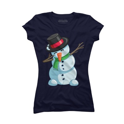 Junior's Design By Humans Christmas Dabbing Snowman By GiftsIdeas T-Shirt