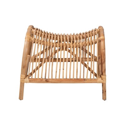 Lamaria Bohemian Natural Brown Rattan Tufted Footstool