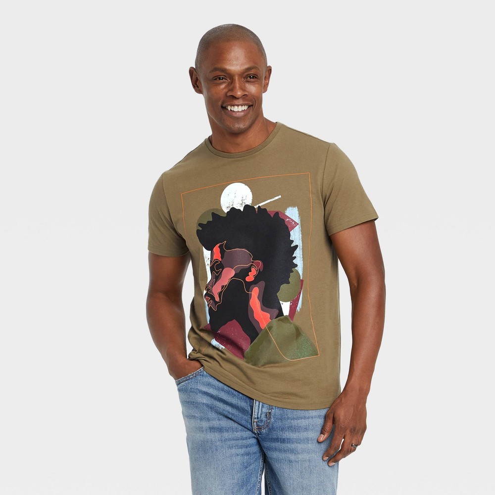 size large Black History Month Men's Family Moment Beautiful Man Short Sleeve T-Shirt - Olive Green 