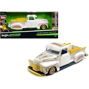 1950 Chevrolet 3100 Pickup Truck Lowrider White with Graphics & Gold Wheels "Lowriders" Series 1/25 Diecast Model Car by Maisto - 1 of 3