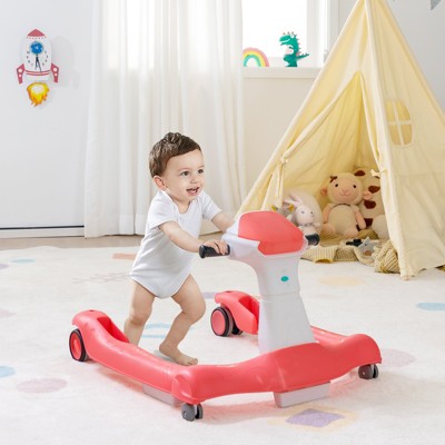 Infans 2-in-1 Baby Walker Foldable Activity Push Walker w/ Adjustable Height Pink