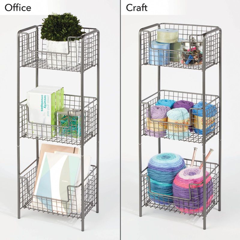 mDesign Steel Freestanding 3-Tier Storage Organizer Tower with Baskets, 5 of 8