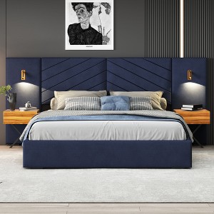 Sapphtopaz Velvet Bed Frame Platform Bed with Vertical Channel Tufted Wingback Headboard, Strong Wooden Slats, No Box Spring Needed - 1 of 4