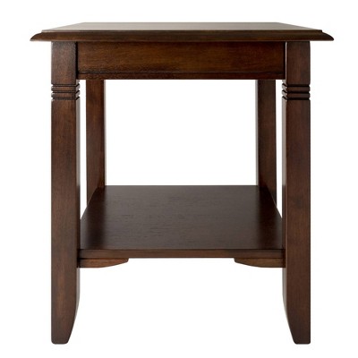 Nolan Cappuccino Square Wood End Table with Shelf