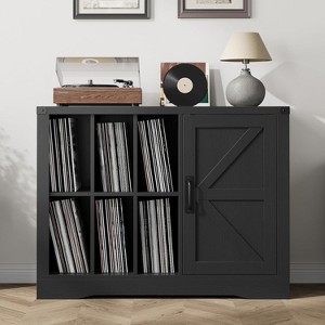 Nasitip Record Player Stand, Farmhouse Turntable Storage Cabinet with Barn Door, Wooden Storage Console for Home Office - 1 of 4