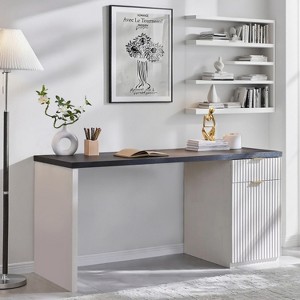 SinCiDo Modern 60" Executive Desk, Wood Home Office Desk with Drawer & Cabinet, Fluted Computer Writing Desk for Living Room, Bedroom - 1 of 4