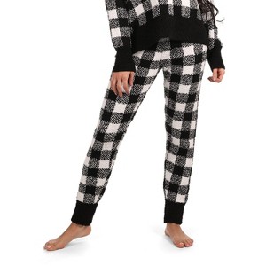 Memoi Women's Buffalo Check Soft and Cozy Knit Jogger Pants - 1 of 4