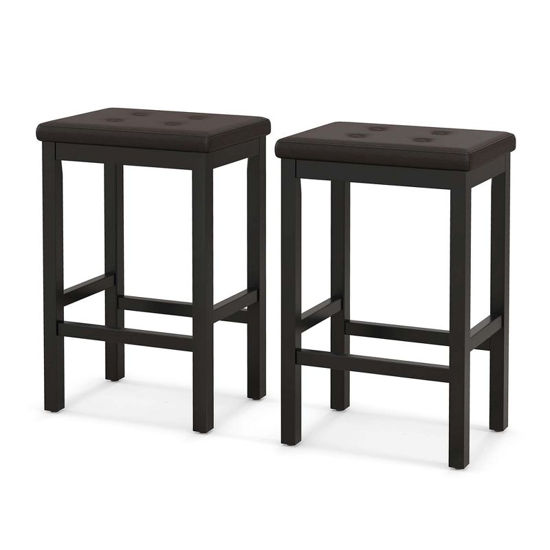 Costway Set of 2 Rubber Wood Bar Stools 24" Counter Height Stool with Padded Seat, Footrest Brown & Black/Gray & White, 1 of 9