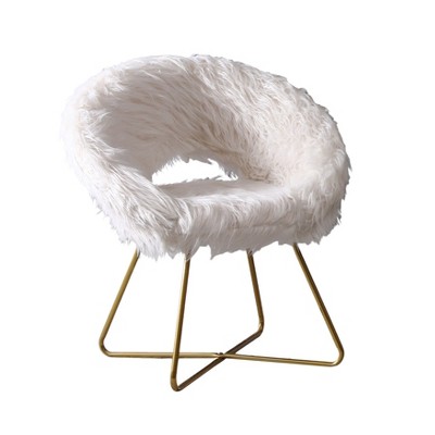 NicBex Faux Fur Accent Chair,Upholstered Living Room Chairs with Curved Back and Metal Sled Frame,Comfy Armchair,Accent Chairs for Living Room,White