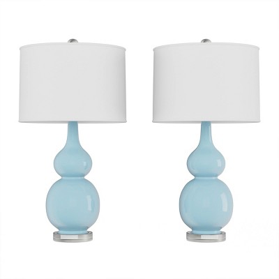 Set of 2 Ceramic Double Gourd Table Lamps (Blue)