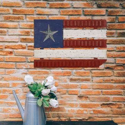 Rustic Red, White, and Blue Wood and Metal Flag Wall Sculpture