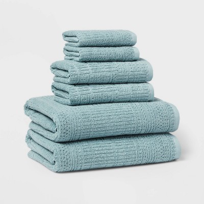 4pk Quick Dry Ribbed Hand/Wash Towel Set Aqua - Threshold™