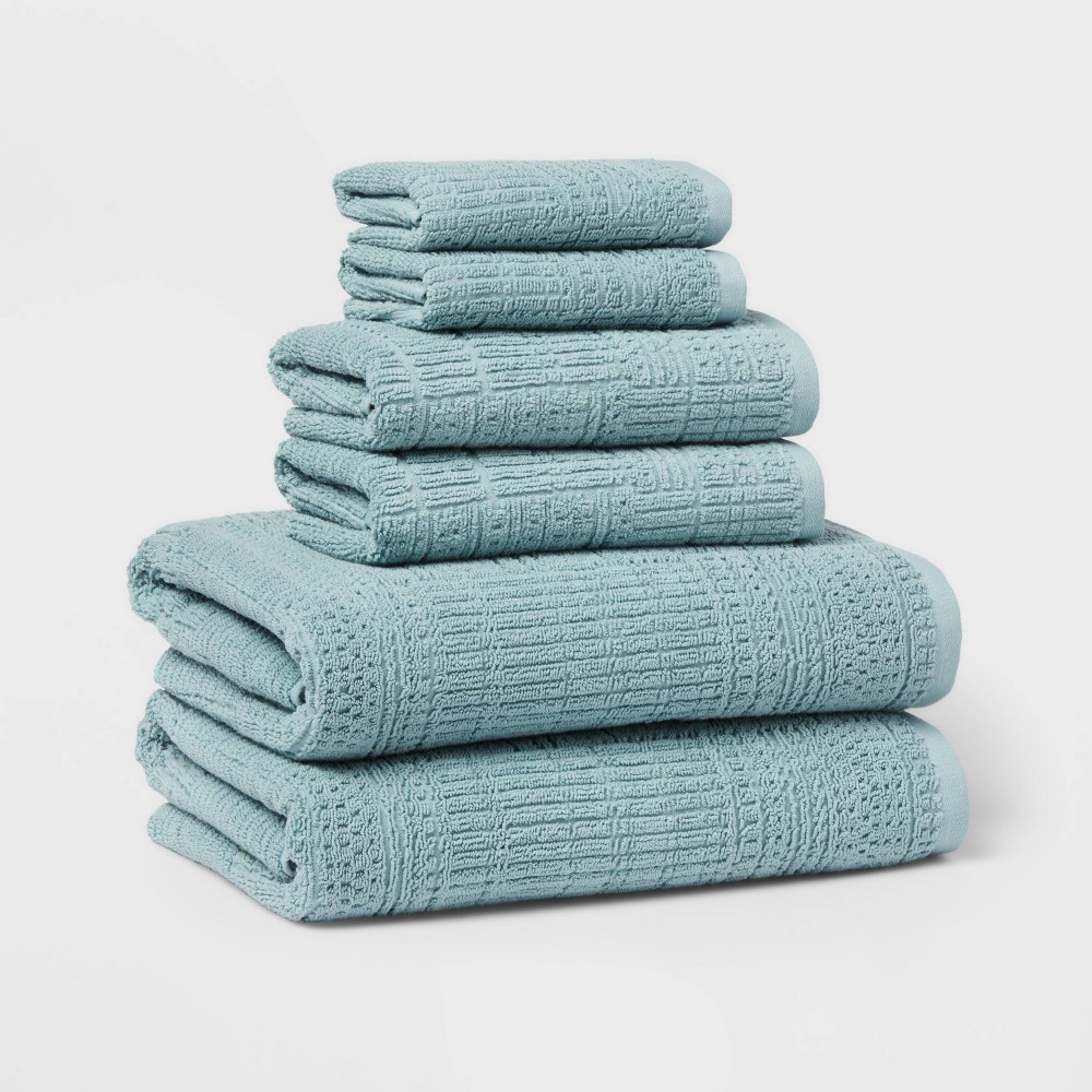 Photos - Towel 6pc Modern Bath  and Washcloths Set Aqua - Threshold™