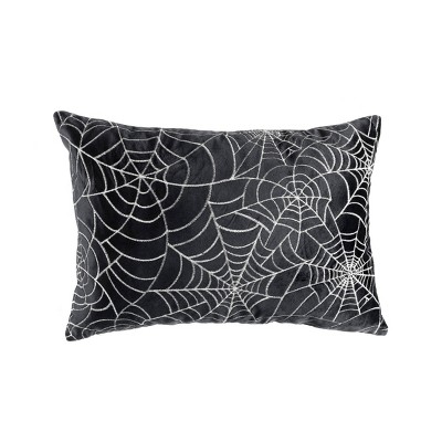 13"x18" Spiderweb All Over Halloween Lumbar Throw Pillow Black - Lush Décor: Metallic Graphic, Faux Velvet, Indoor Use