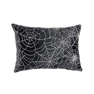 13"x18" Spiderweb All Over Halloween Lumbar Throw Pillow Black - Lush Décor: Metallic Graphic, Faux Velvet, Indoor Use - 1 of 4