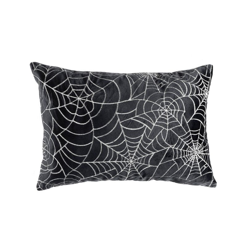 13&#34;x18&#34; Spiderweb All Over Halloween Lumbar Throw Pillow Black - Lush D&#233;cor, 1 of 9