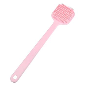 Unique Bargains Soft Silicone Bath Brush Back Scrubber Shower with Handle for Men Women Pink