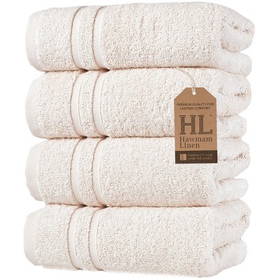 Hawmam Linen Hand Towels for Bathroom, Set of 4, 16x29 Inch, Premium Turkish Cotton, Highly Absorbent Hotel Collection, Blissful Luxury Spa Feel