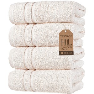 Hawmam Linen Hand Towels for Bathroom, Set of 4, 16x29 Inch, Premium Turkish Cotton, Highly Absorbent Hotel Collection, Blissful Luxury Spa Feel - 1 of 4