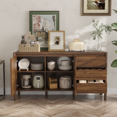 FUFU&GAGA Mid - Century Modern Brown Wood Buffet Sideboard - Storage Cabinet for Kitchen/Dining Room