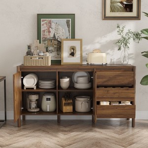 FUFU&GAGA Mid - Century Modern Brown Wood Buffet Sideboard - Storage Cabinet for Kitchen/Dining Room - 1 of 4
