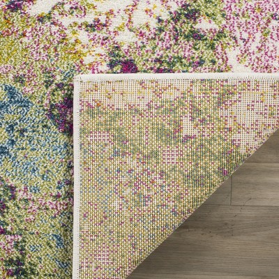 Mid-Century Watercolor Charm Square Rug in Light Green/Rose, 6'7"